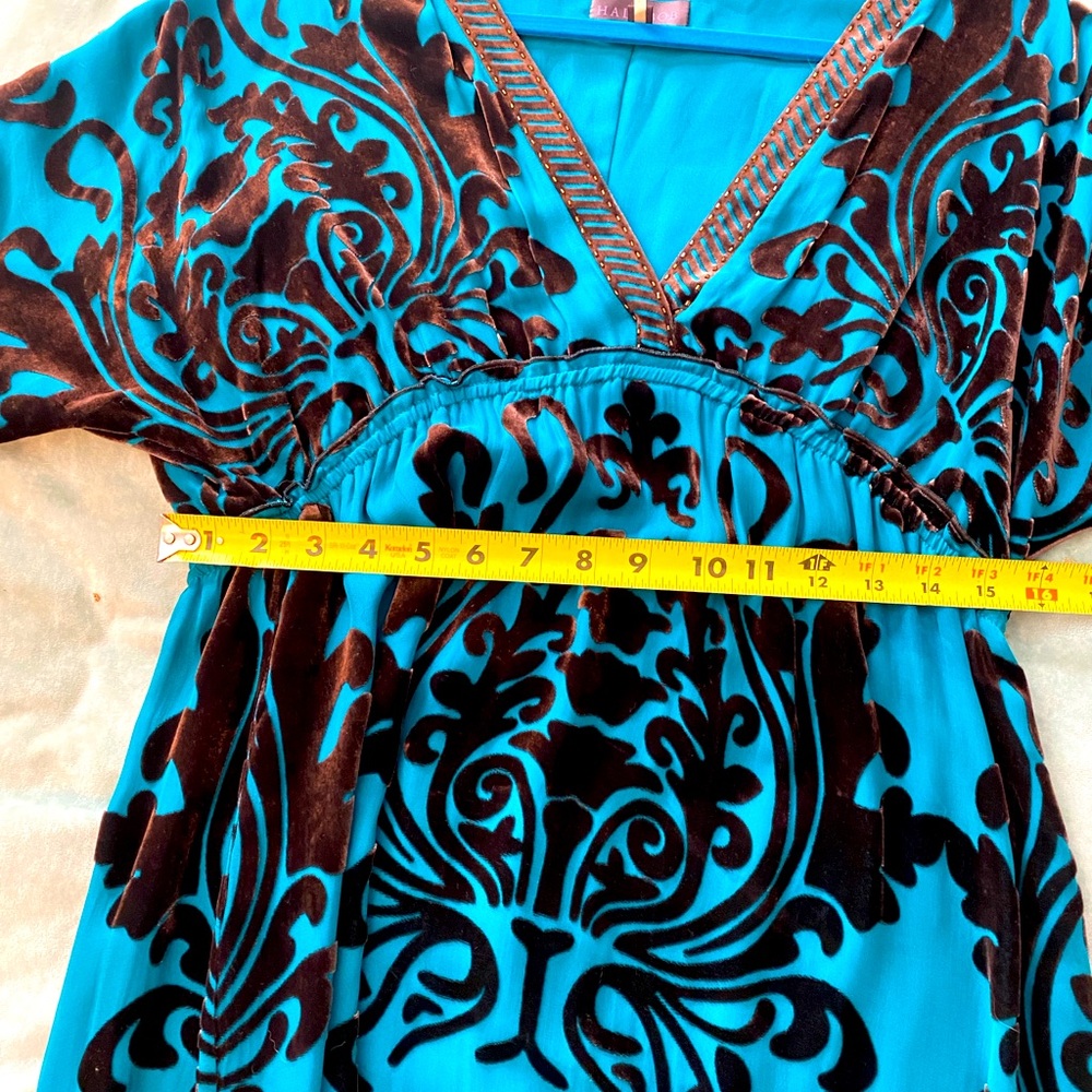 Turquoise tunic dress with bell sleeves